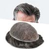 Full French Lace Mens Toupee Human Hair Replacement System Soft Lace Bleached Knots Natural Hairpieces for Men 8"X10" #220 Darkest Brown with 20% gray hair-110% density view 1