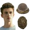 Full French Lace Mens Toupee Human Hair Replacement System Soft Lace Bleached Knots Natural Hairpieces for Men 7"X9" #7 Very Light Brown-120% density view 1