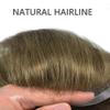 Full French Lace Mens Toupee Human Hair Replacement System Soft Lace Bleached Knots Natural Hairpieces for Men 7"X9" #7 Very Light Brown-120% density view 3