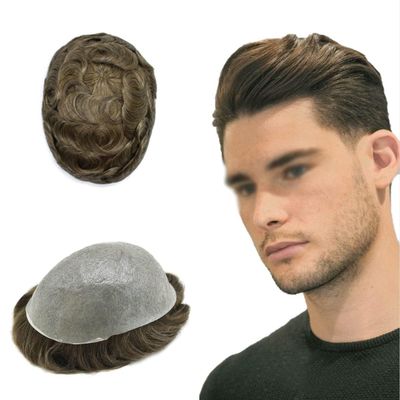 Toupee For Men Real Human Hair Ultra Thin Skin Hair Replacement System Mens Toupee Hair Pieces For Men Hair System Protesis Capilar8x10light to medium density#610 6# LIGHT BROWN+10% GREY