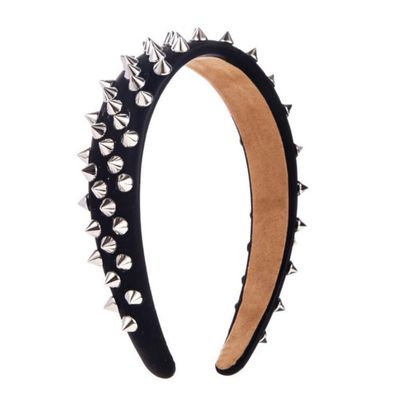 BaBakiak Punk Studded Headband, Rock Roll Hair Band, Spike Hair Clips for Halloween Cosplay Party (Black)