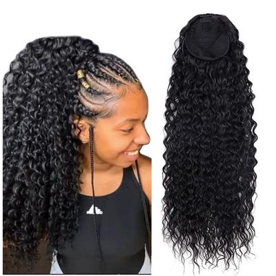 Kiss darling LASHES 24 Inches Curly Ponytails Human Hair Drawstring Ponytail Extension Jerry Curly Clip in Pony Tail Hair Extensions Hair Pieces for Women 150grams Natural Black 1b