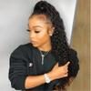 Kiss darling LASHES Ponytail Extension Human Hair Water Wave Ponytail with Magic Paste Warp Around Wet & Wavy Curly Remy Hair Clip in Ponytail for Women 26inch 200g Natural Black 1b view 2