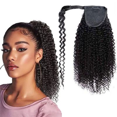 Kiss darling LASHES Kinky Curly Ponytail Hair Extension Magic Paste Human Hair Pony Tail Wrap Around Afro Kinky Curly Clip ins Ponytail Hairpiece for Women 30" inch 150grams