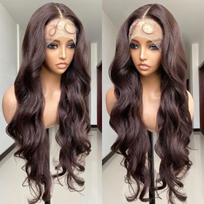 SISgrace Chocolate Brown Lace Front Wigs Synthetic Body Wave Wear and Go 13x4x1 T-part Lace 28 Inch Pre-Plucked with Baby Hair HD Glueless Lace Front Wig for Women