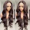 SISgrace Chocolate Brown Lace Front Wigs Synthetic Body Wave Wear and Go 13x4x1 T-part Lace 28 Inch Pre-Plucked with Baby Hair HD Glueless Lace Front Wig for Women view 1