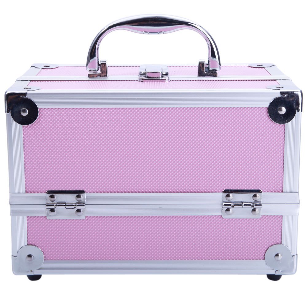 Ynredee Makeup Train Case,Makeup Cosmetic Case Organizer with Mirror,Portable Artist Storage Bag with Adjustable Dividers for Cosmetics Makeup Brushes Toiletry Jewelry Digital Accessories (Pink)