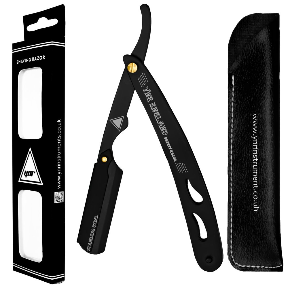 YNR England Shaving Product Straight Cut Throat Razor Professional Barber Manual Folding Mustache Beard Shaving Razors for Men Black