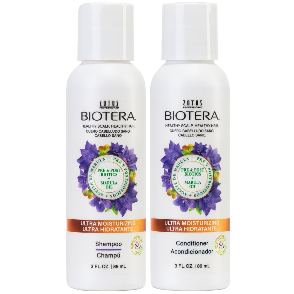BIOTERA Ultra Moisturizing Shampoo and Conditioner Set | Travel Size | Hydrates Dry, Damaged, Coarse Hair | Microbiome Friendly | Vegan & Cruelty Free | Paraben & Sulfate Free | Color-Safe | 3 Fl Oz