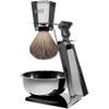Bass Blades Egiziano Shave Set - Premium hand-cut acrylic handles with translucent finish, luxury grade polished metal hardware, and pure fine natural badger shaving brush. Chrome soap bowl inclu view 1