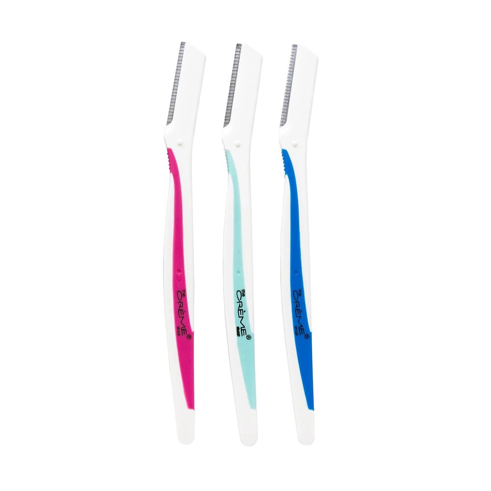 The Crme Shop Fuzz Off! Angled Brow Razors | Dermaplaning Tool for Face | Face Razors for Women | Stocking Stuffers for Women (Pack of 3)