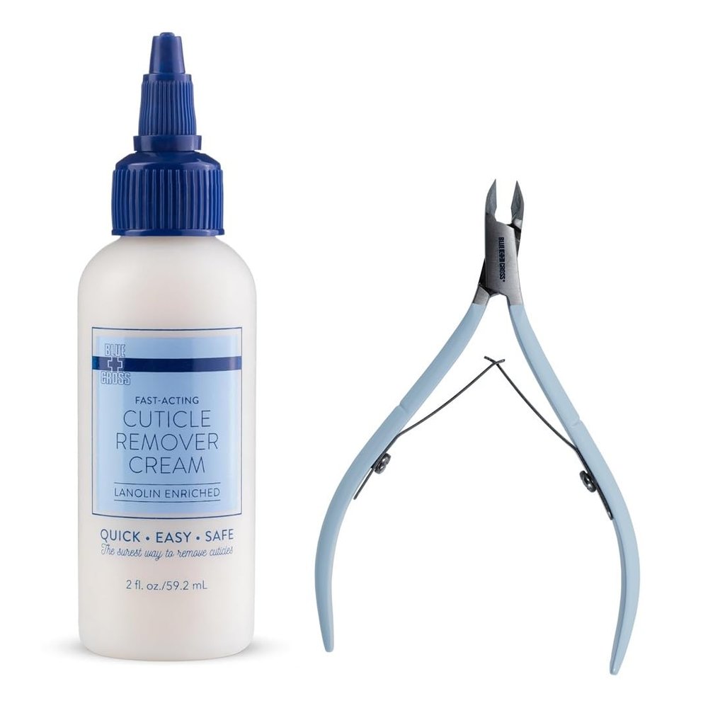 Blue Cross Professional Nail Care, Hydrating, Moisturizing, Strengthening Cuticle Remover + Softener Cream with 6mm Jaw Cuticle Nippers, 2 Pack