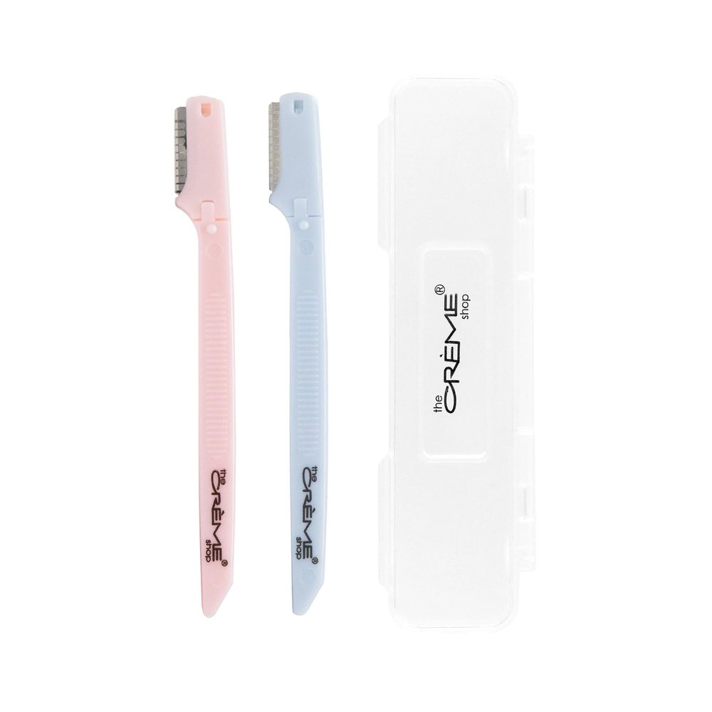 The Crme Shop Portable Precision Razors + Travel Case | Dermaplaning Tool for Face | Face Razors for Women | Stocking Stuffers for Women (Pack of 2)