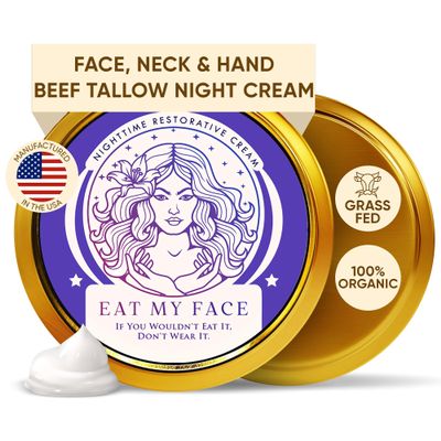 Eat My Face Grass Fed Tallow Night Cream for Face  Hydrating Anti Wrinkle Cream for Face with Shea Butter, Cocoa Butter & Vitamin E | Anti Aging Men & Women Restorative Night Moisturizer, 4.0 fl oz