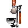 Bass Blades Classica Shave Set - Premium handles with natural wood finish, luxury grade polished metal hardware, and pure fine natural badger shaving brush. Chrome soap bowl included. view 1