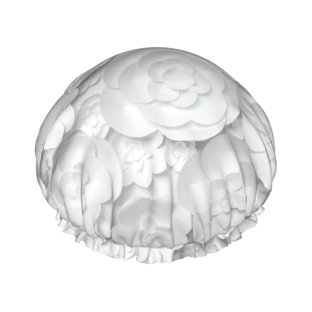 3d Flower Print Double Layer Waterproof Shower Cap, Suitable For All Hair Lengths (10.6 X 4.3 Inches)