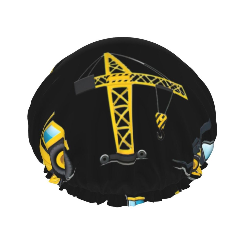 BREAUX Cartoon Heavy Machinery Truck Print Double Layer Waterproof Shower Cap, Suitable For All Hair Lengths (10.6 X 4.3 Inches)