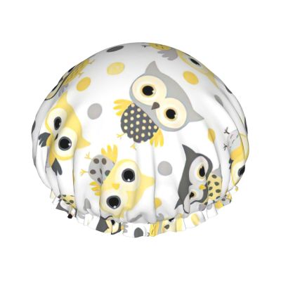 Animal Cartoon Owls Cute Print Double Layer Waterproof Shower Cap, Suitable For All Hair Lengths (10.6 X 4.3 Inches)