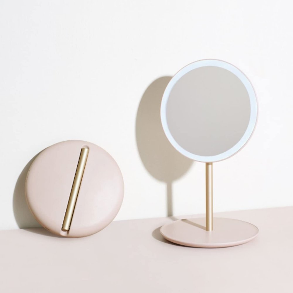 LED Makeup Mirror For Travel,Rechargeable, Folding, Illuminated Mirror,LED Lighted Travel Vanity Makeup Mirror,with Brightness Adjustable, Portable Folding Makeup Mirror, White Make-up mirror with LED
