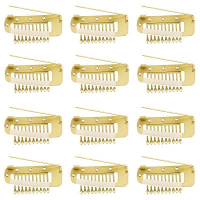 12pcs Wig Clip with Safety Pins, 10-Teeth Hair Extension Snap Clips Invisible Strong Wig Combs to Secure Wig No Sew Chunni Grip Dupatta Clips for Girls Women Wig Headscarf Hijab & Tikka(Gold)