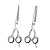 7 pcs Barber and Hairdressing Scissors Professional Barber Scissors Set Black and White Rotating Handle Flat Teeth Scissors Bangs Scissors thinning Scissors Tool Set for Women Men view 3
