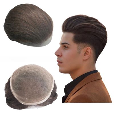 Toupee For Men Hair Pieces Soft Swiss Lace 10x8" Toupee Human Hair Replacement System for Men Hair Prosthesis Hair Patch Units Implant Natural Hair Pieces (#2 Dark Brown)