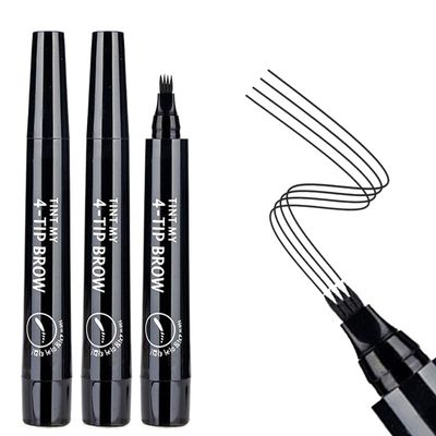 3D Waterproof Microblading Eyebrow Pen - 3Pcs New Magic Eyebrow Pencil, Waterproof Microblading Eyebrow Pencil Contouring Pen, 4 Tipped Precise Eyebrow Contouring Pen (Black)