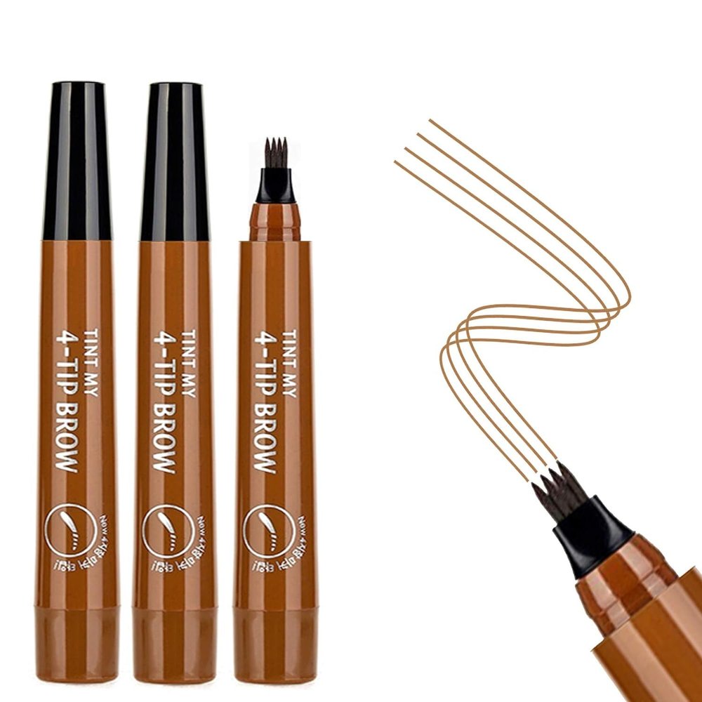 3D Waterproof Microblading Eyebrow Pen - 3Pcs New Magic Eyebrow Pencil, Waterproof Microblading Eyebrow Pencil Contouring Pen, 4 Tipped Precise Eyebrow Contouring Pen (Light brown)
