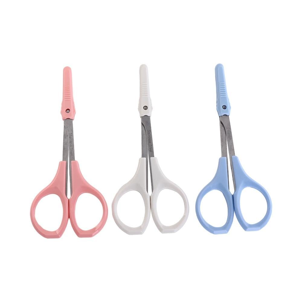 Makeup Scissors 3PCS Straight Curved Scissors Stainless Steel Cut Round Head Scissors Manual Eyebrow Double Eyelid Sticker Scissors Beauty Tools