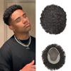 Afro Kinky Curly Toupee For Black Men Lace Front Afro Curly Hair Units for Black Men PU Poly African American Hair piece Afro Wave Brazilian Hair Wig8"X10"#1B Off Black-10MM Wave view 1