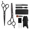 10 Pcs professioinal Black Background Printed Hair Cutting Scissors kit Bamboo Handle with Flat Scissor Teeth Scissors Thinning and Cutting Hair Scissors Home Hairdressing Scissors view 1