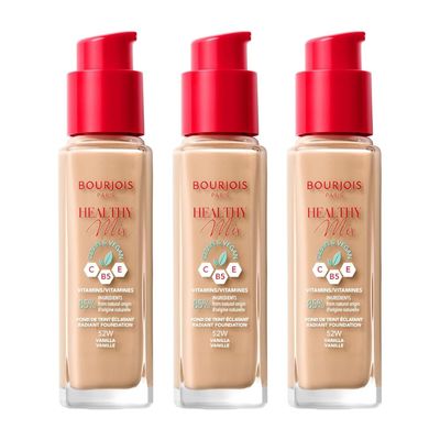 3 x Bourjois Healthy Mix Clean and Vegan Foundation 30ml - 52W Vanilla