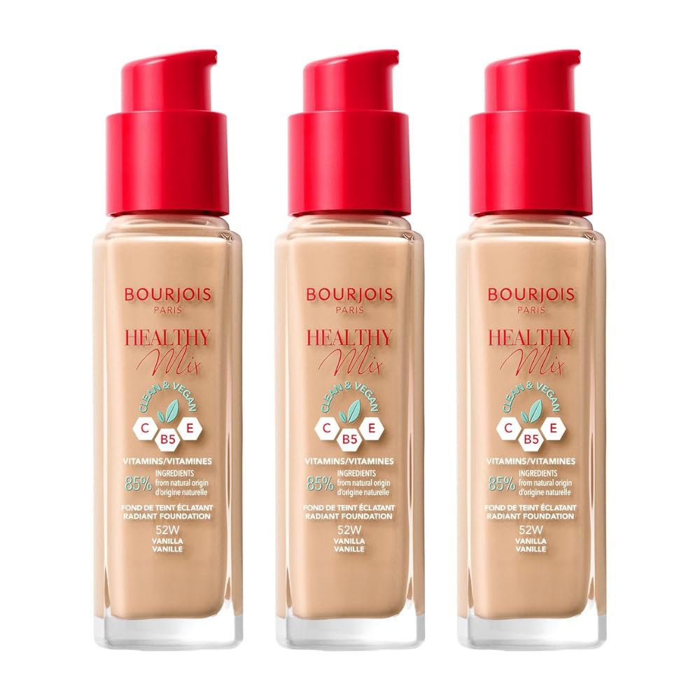 3 x Bourjois Healthy Mix Clean and Vegan Foundation 30ml - 52W Vanilla