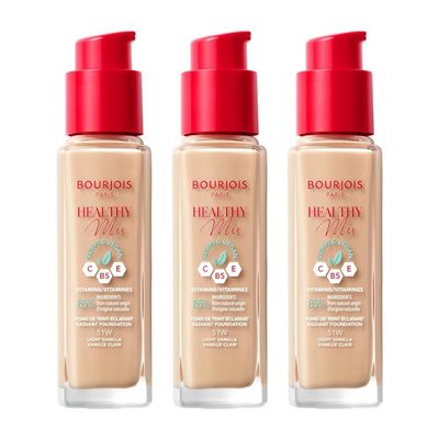 3 x Bourjois Healthy Mix Clean and Vegan Foundation 30ml - 51W Light Vanilla