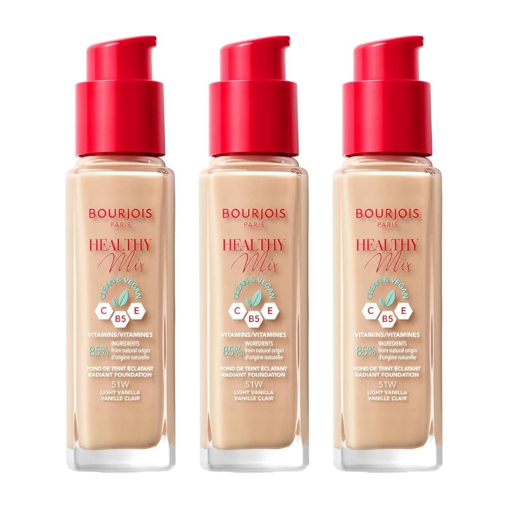 3 x Bourjois Healthy Mix Clean and Vegan Foundation 30ml - 51W Light Vanilla