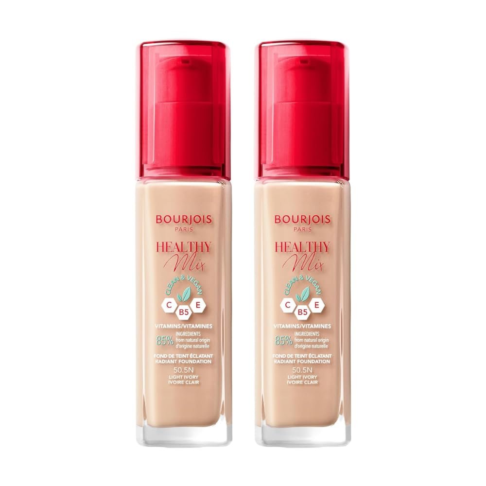 2 x Bourjois Healthy Mix Clean and Vegan Foundation 30ml - 50.5N Light Ivory