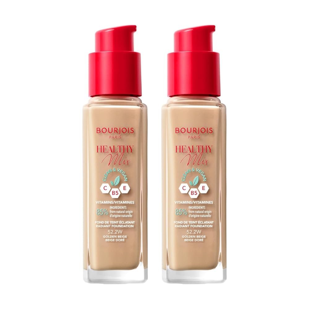 2 x Bourjois Healthy Mix Clean and Vegan Foundation 30ml - 52.2W Golden Beige