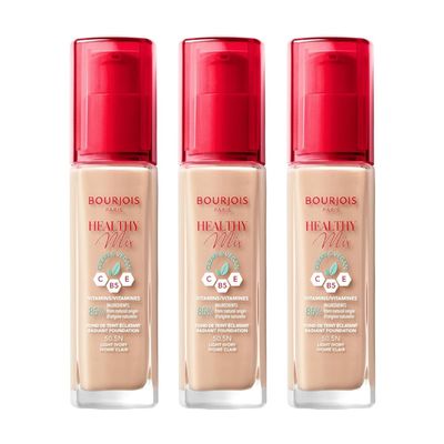 3 x Bourjois Healthy Mix Clean and Vegan Foundation 30ml - 50.5N Light Ivory