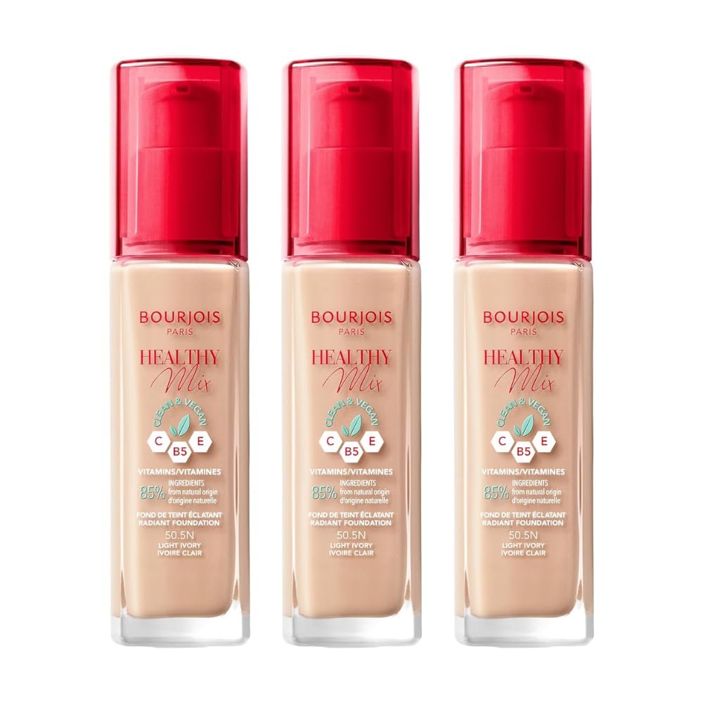 3 x Bourjois Healthy Mix Clean and Vegan Foundation 30ml - 50.5N Light Ivory