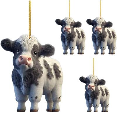 4Pcs Cute Cartoon Cattle Cow Hanging Ornament Decorative Car Interior Pendant DIY Christmas Tree Ornament Lovely Animal Home Decor Decorative Hanging Automobile Keychains Decorative Hanging Ornaments