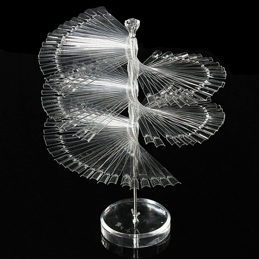 120 Sticks Nail Art Color Chart Display Stand Spiral Removable Portable Fan Shaped Nail Sample Shelf (Transparent Color)