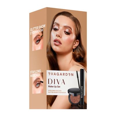 EVAGARDEN Diva Make Up Set - Make up Kit with StayLong Mascara, Glitter Show Eye Shadow 252- Eye Makeup Kit - Black Mascara - Glitter Eyeshadow - 2 Pc