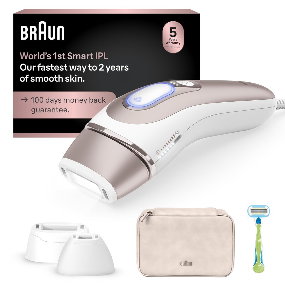 Braun Smart IPL, Skin iExpert Pro 7: at Home Laser Hair Removal, Permanent Visible Hair Reduction, Vanity Case, Venus Razor, 3 Smart Heads, IPL7243