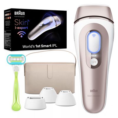 Braun Smart IPL, Vogues Best Hair Removal Device, Skin iExpert Pro 7: at Home Laser Hair Removal, Permanent Visible Hair Reduction, Gift, Free App, Vanity Case, Venus Razor, 4 Smart Heads, IPL7387