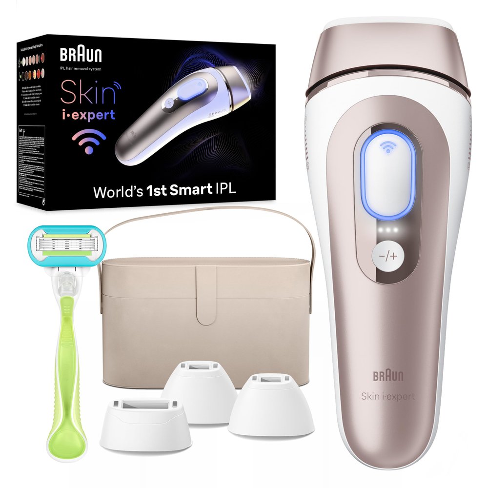 Braun Smart IPL, Vogues Best Hair Removal Device, Skin iExpert Pro 7: at Home Laser Hair Removal, Permanent Visible Hair Reduction, Gift, Free App, Vanity Case, Venus Razor, 4 Smart Heads, IPL7387