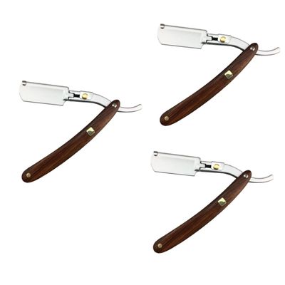 FRCOLOR 3pcs Manual Men Razor Vintage Metal Shaving Razor Wooden Handle Safe Easy to Use for Beard Sideburns Fine Hair Portable for Travel Home Use