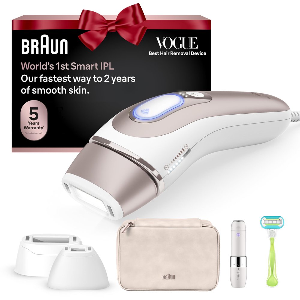 Braun Smart IPL, Vogues Best Hair Removal Device, Skin iExpert Pro 7: at Home Laser Hair Removal, Permanent Visible Hair Reduction, Free App, Venus Razor, 2 Smart Head, Facial Trimmer, IPL7219