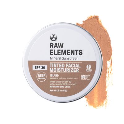 Raw Element Ultra-Moisturizing Tinted Face Cream, Non Toxic Mineral Face Sunscreen, Daily Tinted Moisturizer, Non-Nano Zinc Oxide, Reef Friendly, All Ages, SPF 30, 1.8 oz, Island, Pack of 1