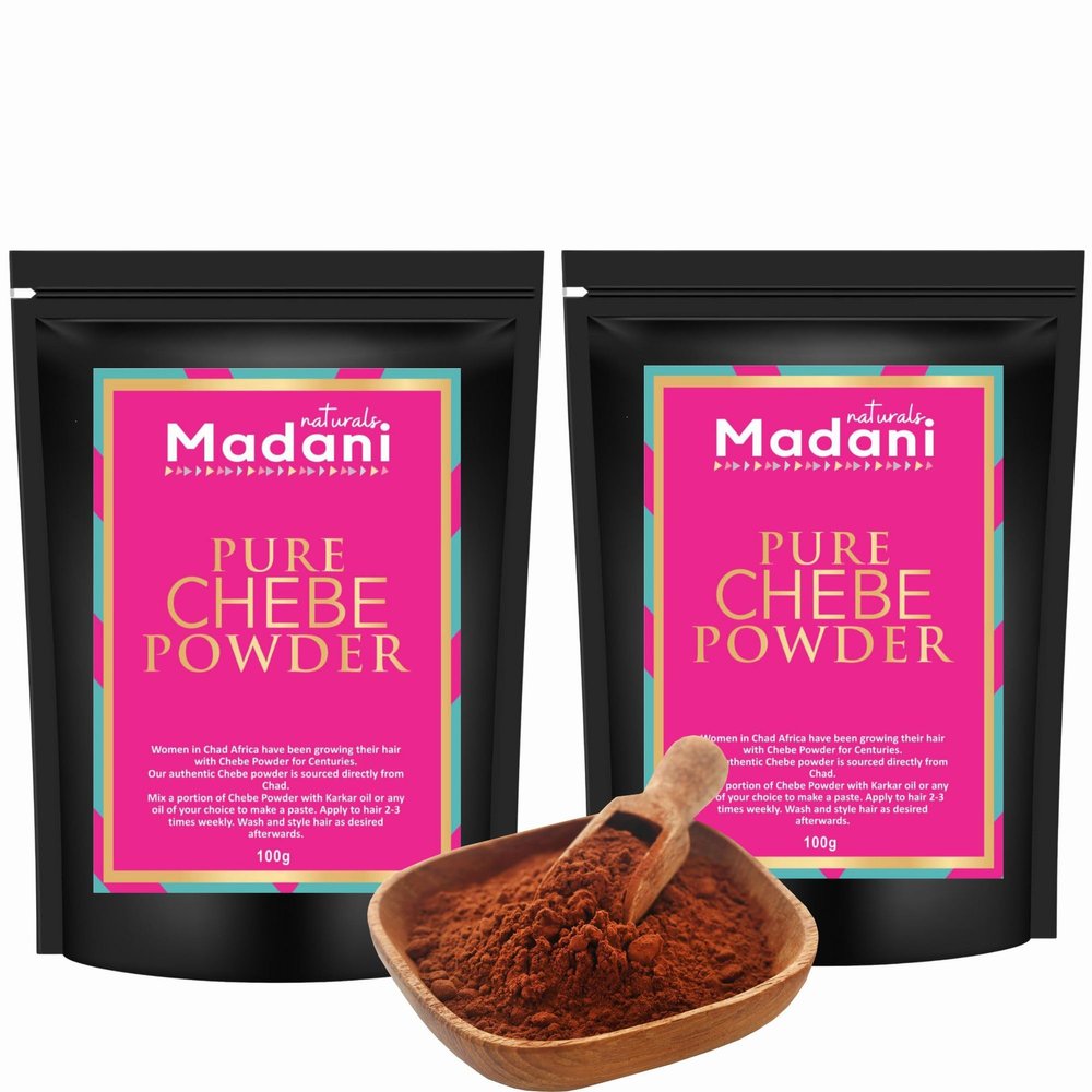 Authentic Pure Chebe Powder From Chad Africa - Natural Organic Ingredients, Healthy Hair Growth Formula, Helps Prevent Breakage - Dry Damaged Coarse Kinky Chebe Hair Mask by Madani Naturals (200g)