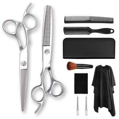 10 pcs Left Hand Scissors Set Hair Cutting Scissors Kit, Professional Barber Shears Set with Hair Scissors Thinning Shears, Haircutting Sheers Hair Cut Blending Salon Scissor for Men Women Pet